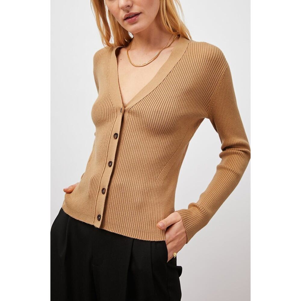 NWT Rails Beau Cardigan XL Camel Tan Silk Blend Quiet Luxury Old Money Preppy